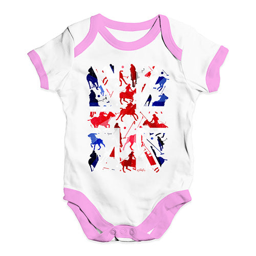 Baby Grow Baby Romper UK Polo Collage Baby Unisex Baby Grow Bodysuit 3-6 Months White Pink Trim