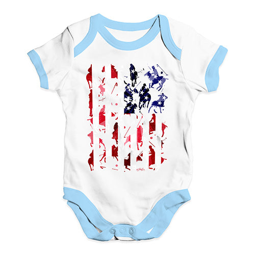 Funny Infant Baby Bodysuit Onesies USA Polo Collage Baby Unisex Baby Grow Bodysuit 12-18 Months White Blue Trim
