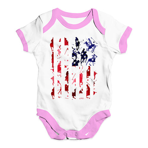 Babygrow Baby Romper USA Polo Collage Baby Unisex Baby Grow Bodysuit 0-3 Months White Pink Trim