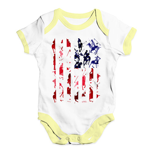 Baby Grow Baby Romper USA Polo Collage Baby Unisex Baby Grow Bodysuit 12-18 Months White Yellow Trim