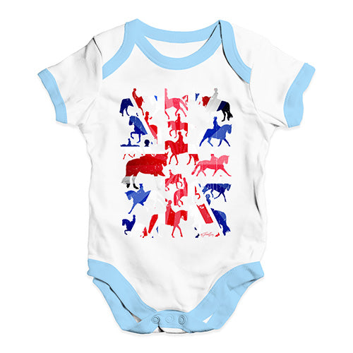 Baby Boy Clothes GB Dressage Silhouette Baby Unisex Baby Grow Bodysuit 18-24 Months White Blue Trim