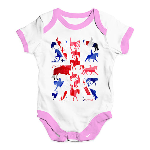 Baby Boy Clothes GB Dressage Silhouette Baby Unisex Baby Grow Bodysuit 6-12 Months White Pink Trim