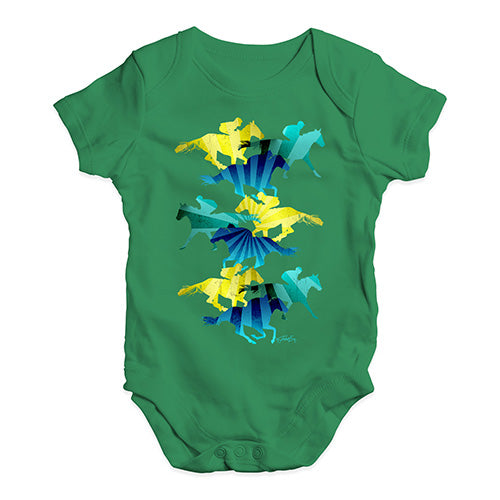 Funny Baby Onesies Horse Racing Collage Baby Unisex Baby Grow Bodysuit 6-12 Months Green
