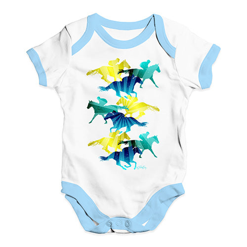 Cute Infant Bodysuit Horse Racing Collage Baby Unisex Baby Grow Bodysuit 3-6 Months White Blue Trim
