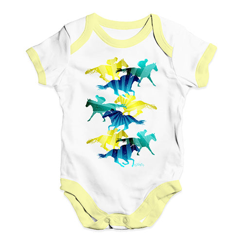 Funny Baby Clothes Horse Racing Collage Baby Unisex Baby Grow Bodysuit 6-12 Months White Yellow Trim