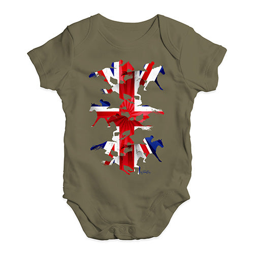 Baby Grow Baby Romper Great Britain Horse Racing Collage Baby Unisex Baby Grow Bodysuit 12-18 Months Khaki