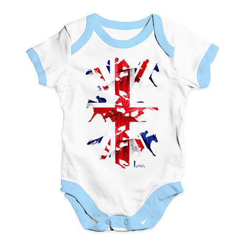 Cute Infant Bodysuit Great Britain Horse Racing Collage Baby Unisex Baby Grow Bodysuit 3-6 Months White Blue Trim