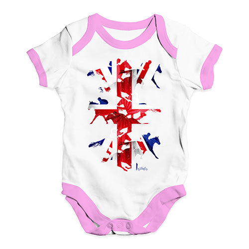Baby Onesies Great Britain Horse Racing Collage Baby Unisex Baby Grow Bodysuit Newborn White Pink Trim