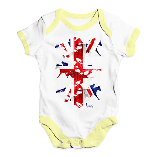 Funny Baby Clothes Great Britain Horse Racing Collage Baby Unisex Baby Grow Bodysuit Newborn White Yellow Trim