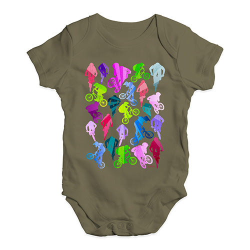Funny Infant Baby Bodysuit BMX Rainbow Collage Baby Unisex Baby Grow Bodysuit 18-24 Months Khaki