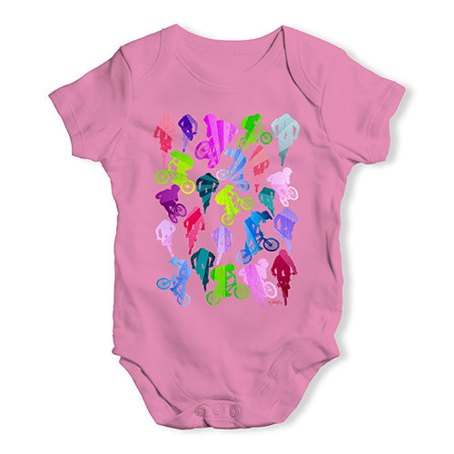 Funny Infant Baby Bodysuit BMX Rainbow Collage Baby Unisex Baby Grow Bodysuit 12-18 Months Pink