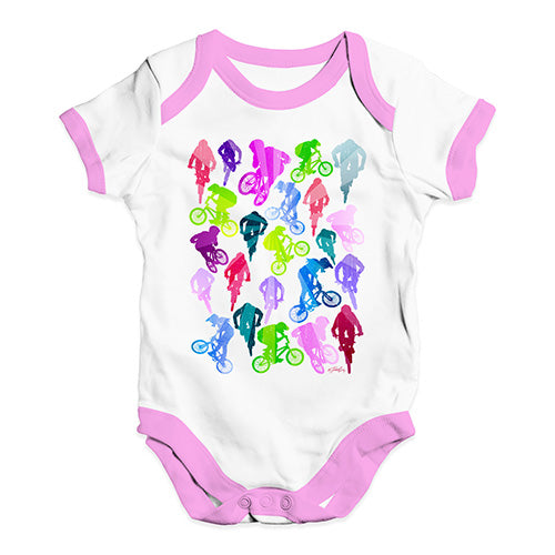 Bodysuit Baby Romper BMX Rainbow Collage Baby Unisex Baby Grow Bodysuit Newborn White Pink Trim