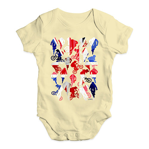Babygrow Baby Romper GB BMX Silhouette Baby Unisex Baby Grow Bodysuit 6-12 Months Lemon