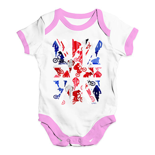 Funny Infant Baby Bodysuit GB BMX Silhouette Baby Unisex Baby Grow Bodysuit 12-18 Months White Pink Trim