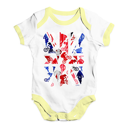 Funny Baby Clothes GB BMX Silhouette Baby Unisex Baby Grow Bodysuit 6-12 Months White Yellow Trim
