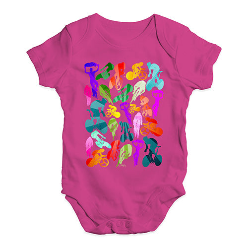 Bodysuit Baby Romper Cycling Rainbow Collage Baby Unisex Baby Grow Bodysuit 3-6 Months Cerise PInk