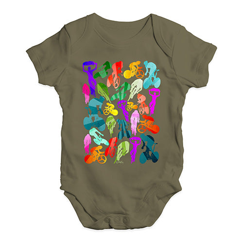 Baby Girl Clothes Cycling Rainbow Collage Baby Unisex Baby Grow Bodysuit 3-6 Months Khaki