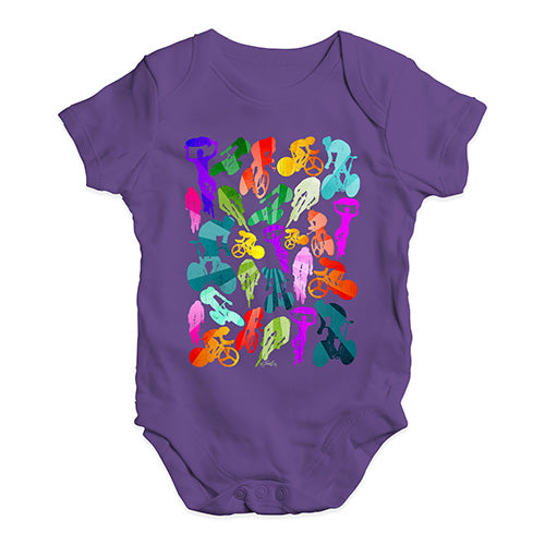 Funny Infant Baby Bodysuit Onesies Cycling Rainbow Collage Baby Unisex Baby Grow Bodysuit 12-18 Months Plum