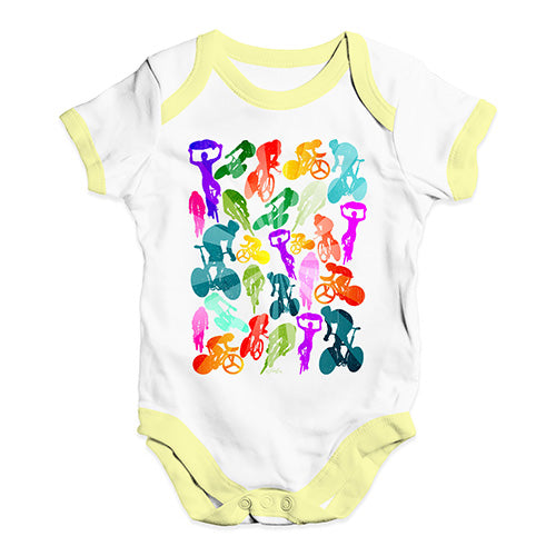 Baby Girl Clothes Cycling Rainbow Collage Baby Unisex Baby Grow Bodysuit 18-24 Months White Yellow Trim