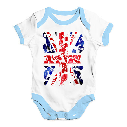 Funny Baby Bodysuits GB Cycling Silhouette Baby Unisex Baby Grow Bodysuit 0-3 Months White Blue Trim