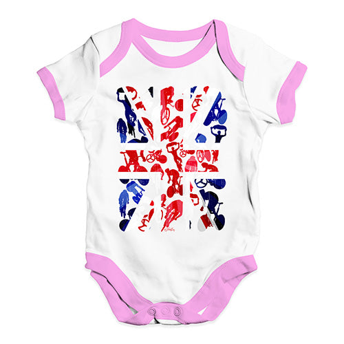 Funny Infant Baby Bodysuit GB Cycling Silhouette Baby Unisex Baby Grow Bodysuit Newborn White Pink Trim