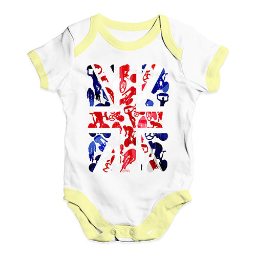 Baby Boy Clothes GB Cycling Silhouette Baby Unisex Baby Grow Bodysuit 0-3 Months White Yellow Trim