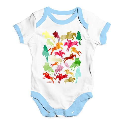Funny Baby Bodysuits Show Jumping Rainbow Collage Baby Unisex Baby Grow Bodysuit 12-18 Months White Blue Trim