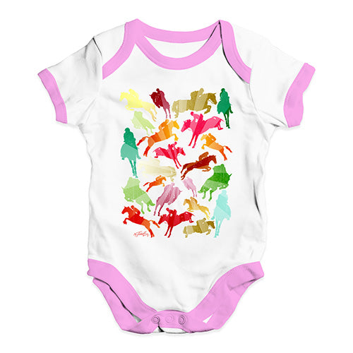 Babygrow Baby Romper Show Jumping Rainbow Collage Baby Unisex Baby Grow Bodysuit 6-12 Months White Pink Trim