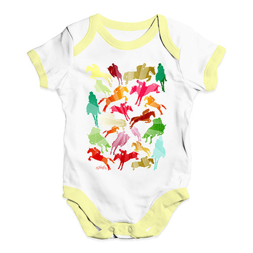 Baby Grow Baby Romper Show Jumping Rainbow Collage Baby Unisex Baby Grow Bodysuit 3-6 Months White Yellow Trim