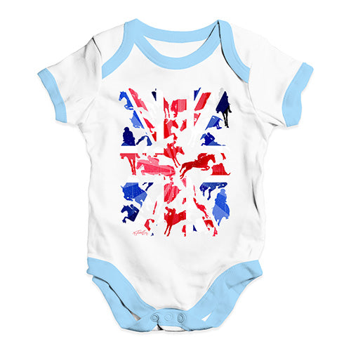Baby Boy Clothes GB Show Jumping Silhouette Baby Unisex Baby Grow Bodysuit 6-12 Months White Blue Trim