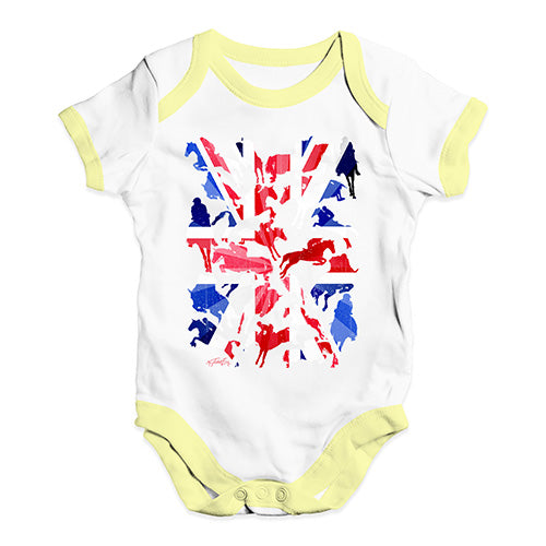 Baby Onesies GB Show Jumping Silhouette Baby Unisex Baby Grow Bodysuit 12-18 Months White Yellow Trim