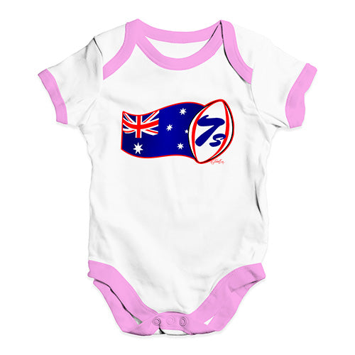 Cute Infant Bodysuit Rugby 7S Australia Baby Unisex Baby Grow Bodysuit 0-3 Months White Pink Trim