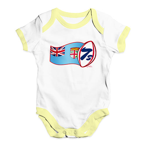 Babygrow Baby Romper Rugby 7S Fiji Baby Unisex Baby Grow Bodysuit 3-6 Months White Yellow Trim