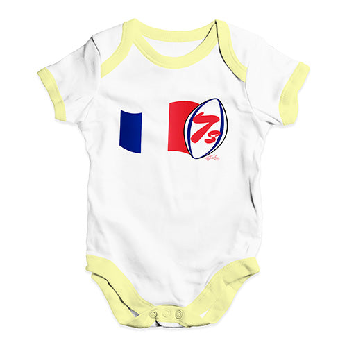Babygrow Baby Romper Rugby 7S France Baby Unisex Baby Grow Bodysuit 6-12 Months White Yellow Trim