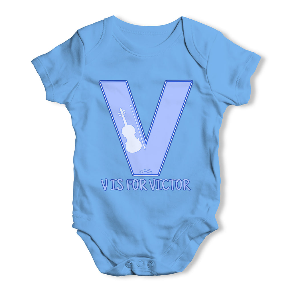 Personalised Letter V Baby Grow Bodysuit