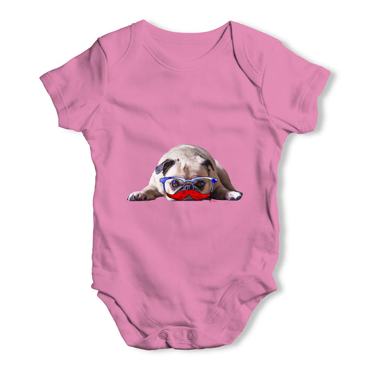 Hipster Mr Moustache Pug Baby Grow Bodysuit