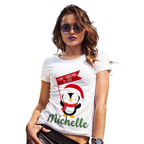 Personalised Xmas Penguin Women's T-Shirt 