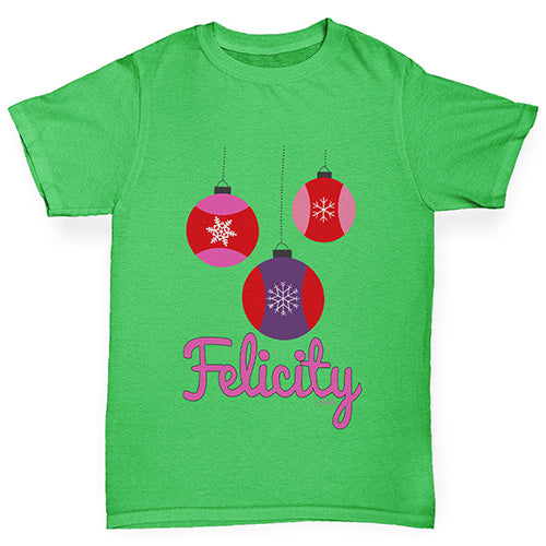 Christmas Baubles Personalised Girl's T-Shirt 