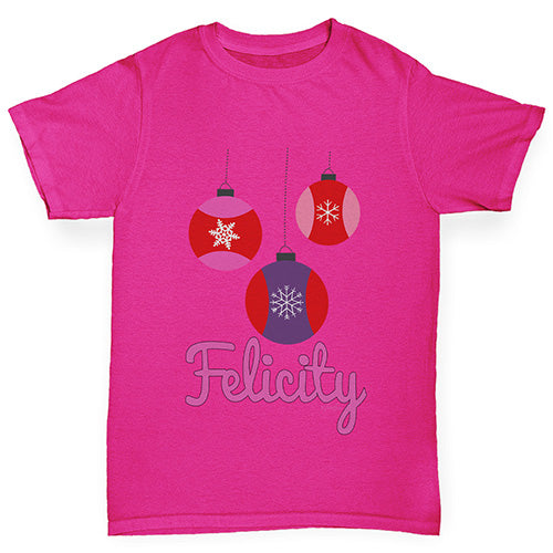 Christmas Baubles Personalised Girl's T-Shirt 