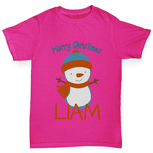 Christmas Snowman Personalised Girl's T-Shirt 