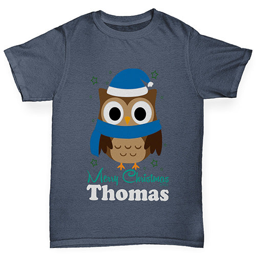 Christmas Owl Personalised Boy's T-Shirt