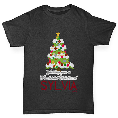 Wonderful Christmas Tree Personalised Boy's T-Shirt