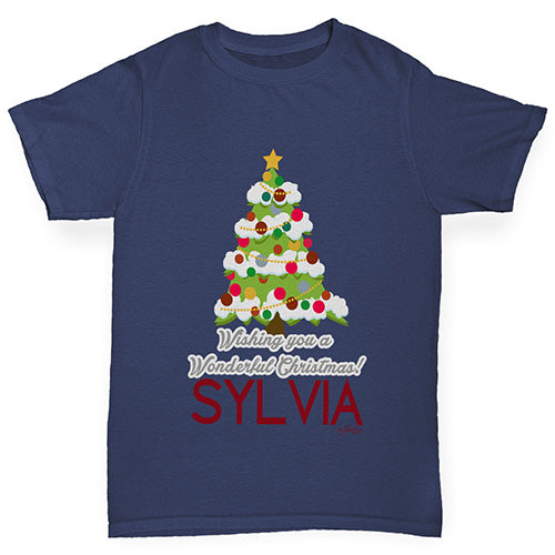 Wonderful Christmas Tree Personalised Boy's T-Shirt