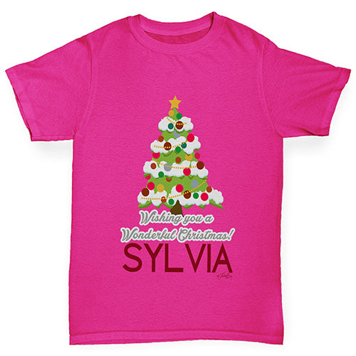 Wonderful Christmas Tree Personalised Girl's T-Shirt 