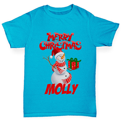 Merry Christmas Snowman Personalised Boy's T-Shirt