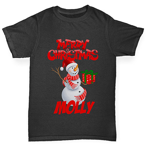 Merry Christmas Snowman Personalised Boy's T-Shirt