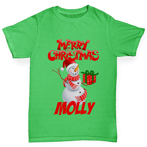 Merry Christmas Snowman Personalised Boy's T-Shirt