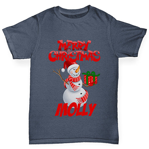 Merry Christmas Snowman Personalised Boy's T-Shirt