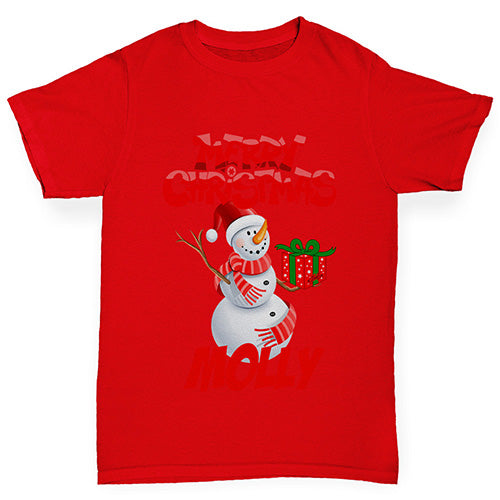 Merry Christmas Snowman Personalised Boy's T-Shirt