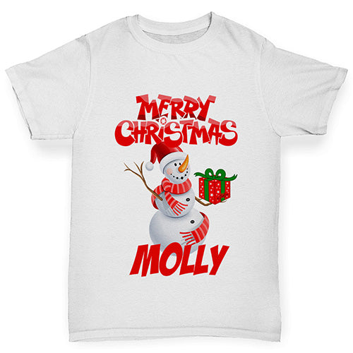 Merry Christmas Snowman Personalised Boy's T-Shirt